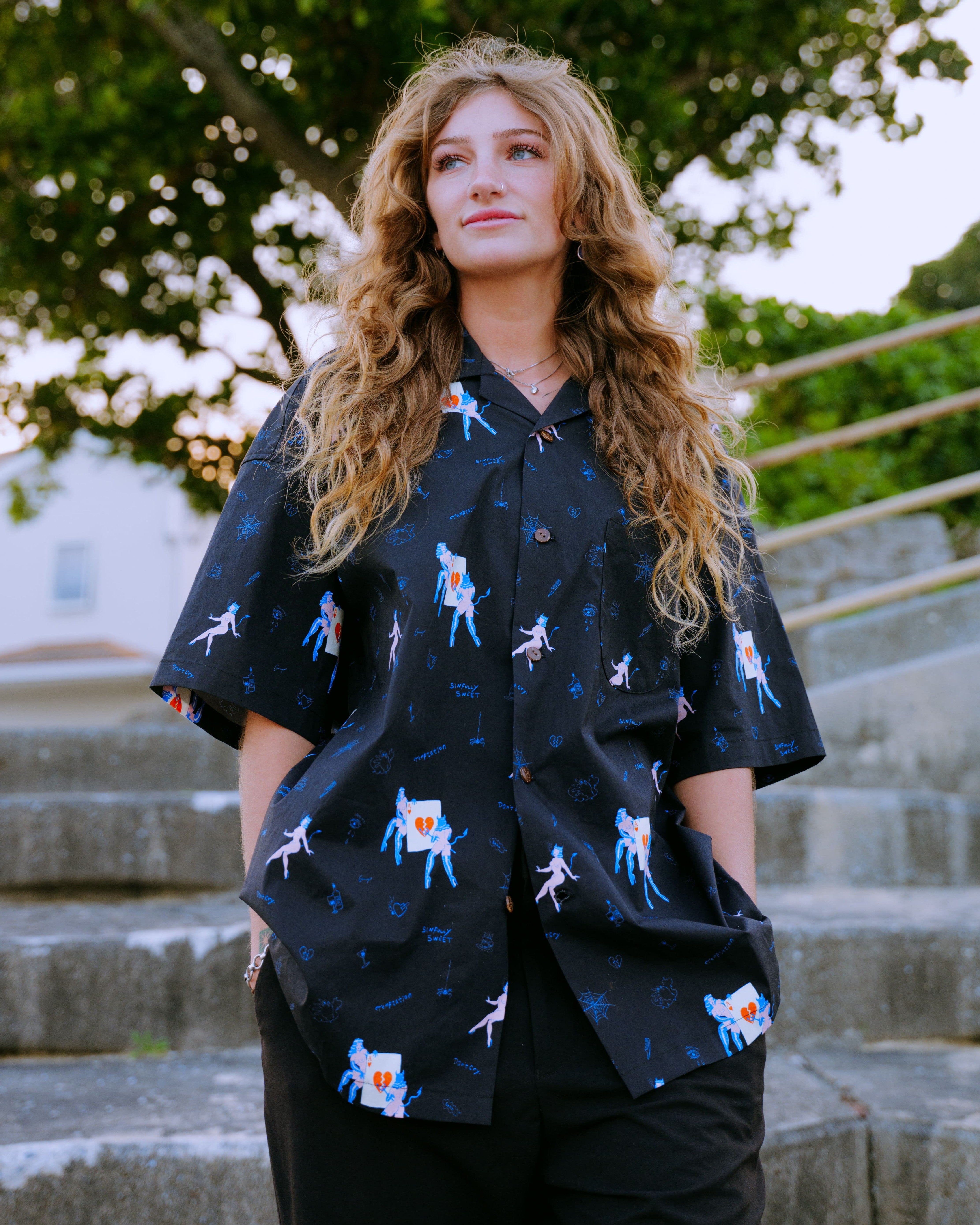 The Little Demons of Life OKINAWA/ ALOHA SHIRT (ブラック) – 鶴亀本舗
