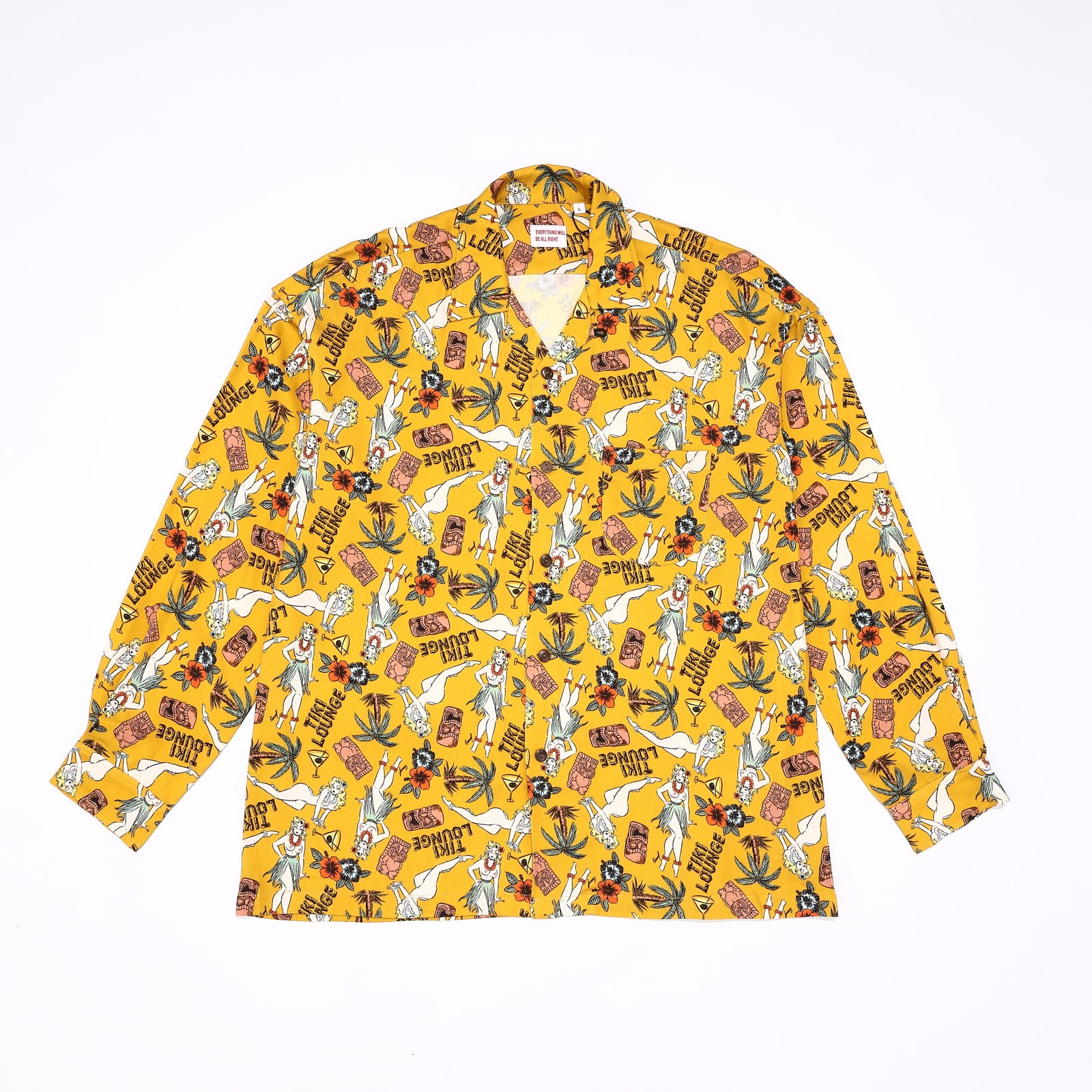 A BATHING APE アロハシャツ　イエロー　M 総柄 TIKI LOUNGE OKINAWA/ ALOHA SHIRT (mustard) アロハ長袖 – 鶴亀本舗