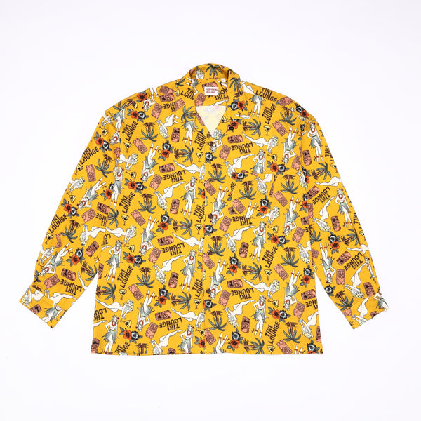 長袖アロハシャツ TIKI LOUNGE  / ALOHA SHIRT  (mustard)