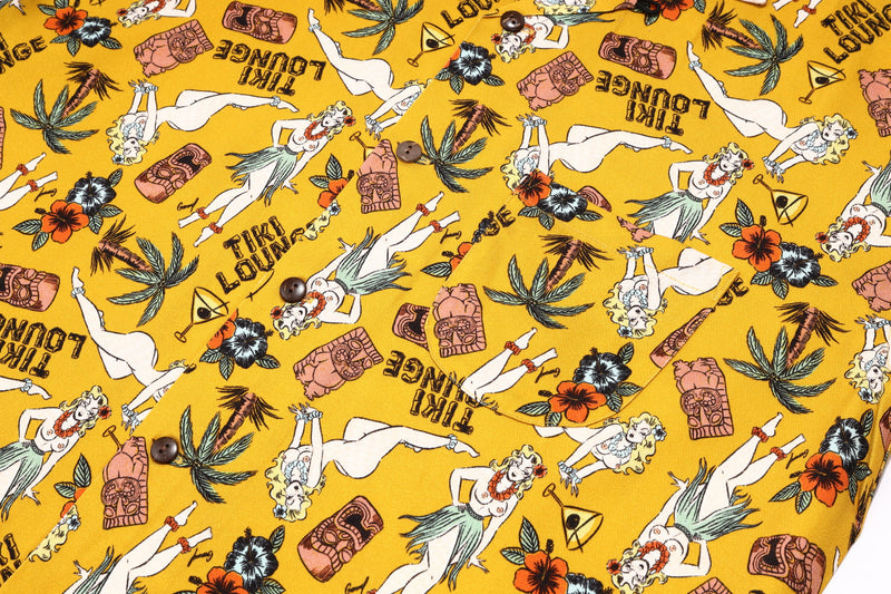 TIKI LOUNGE OKINAWA/ ALOHA SHIRT (mustard) アロハ長袖 – 鶴亀本舗