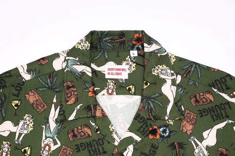 長袖アロハシャツ TIKI LOUNGE  / ALOHA SHIRT  (GREEN)
