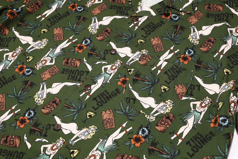 長袖アロハシャツ TIKI LOUNGE  / ALOHA SHIRT  (GREEN)