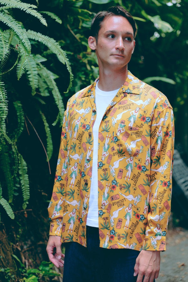 長袖アロハシャツ TIKI LOUNGE  / ALOHA SHIRT  (mustard)