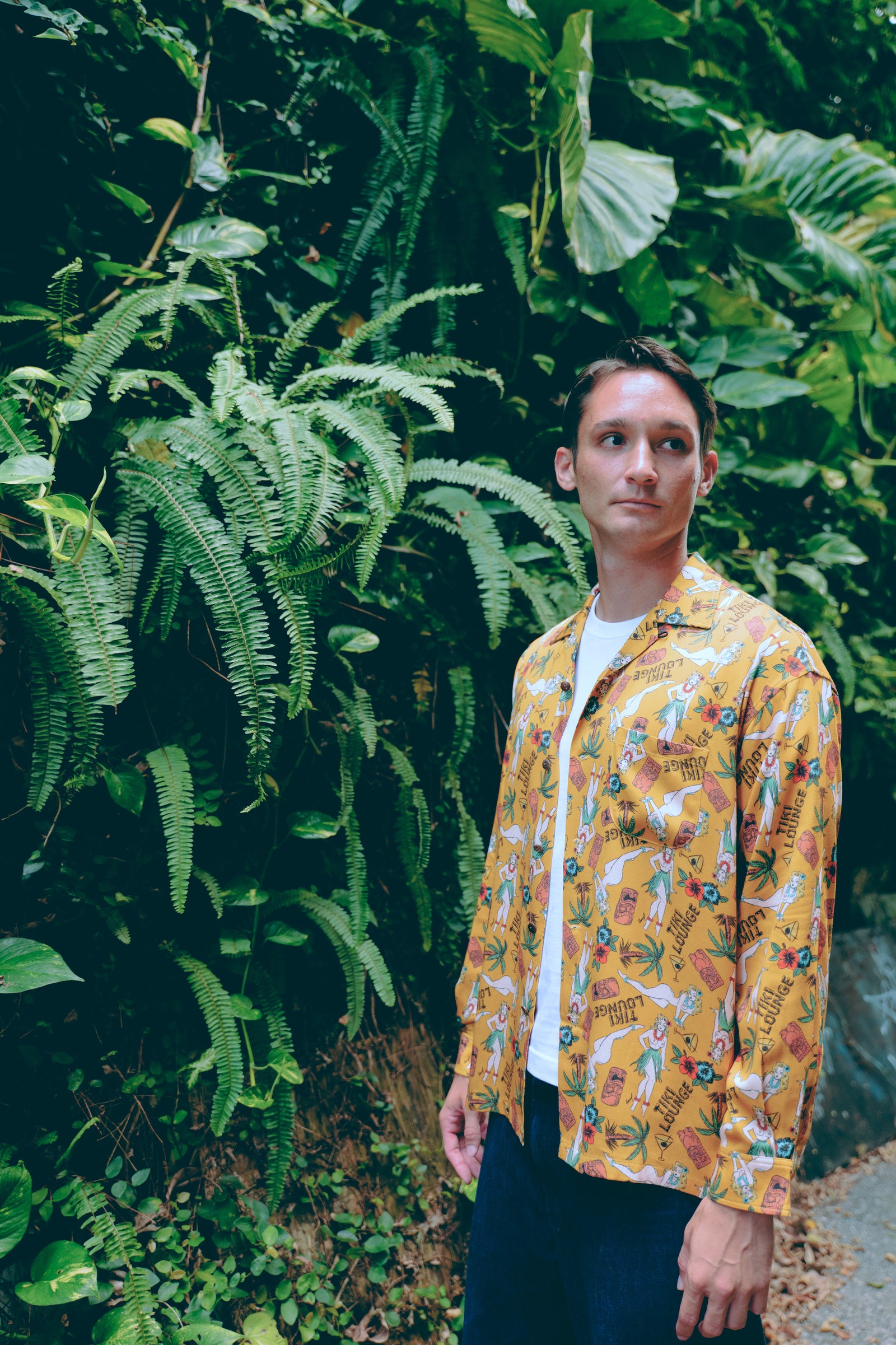 TIKI LOUNGE OKINAWA/ ALOHA SHIRT (mustard) アロハ長袖 – 鶴亀本舗