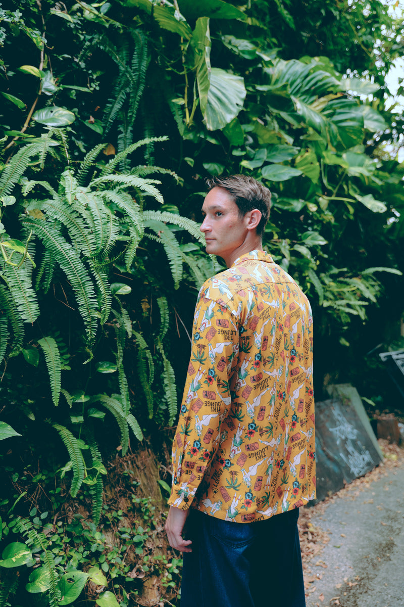 長袖アロハシャツ TIKI LOUNGE  / ALOHA SHIRT  (mustard)