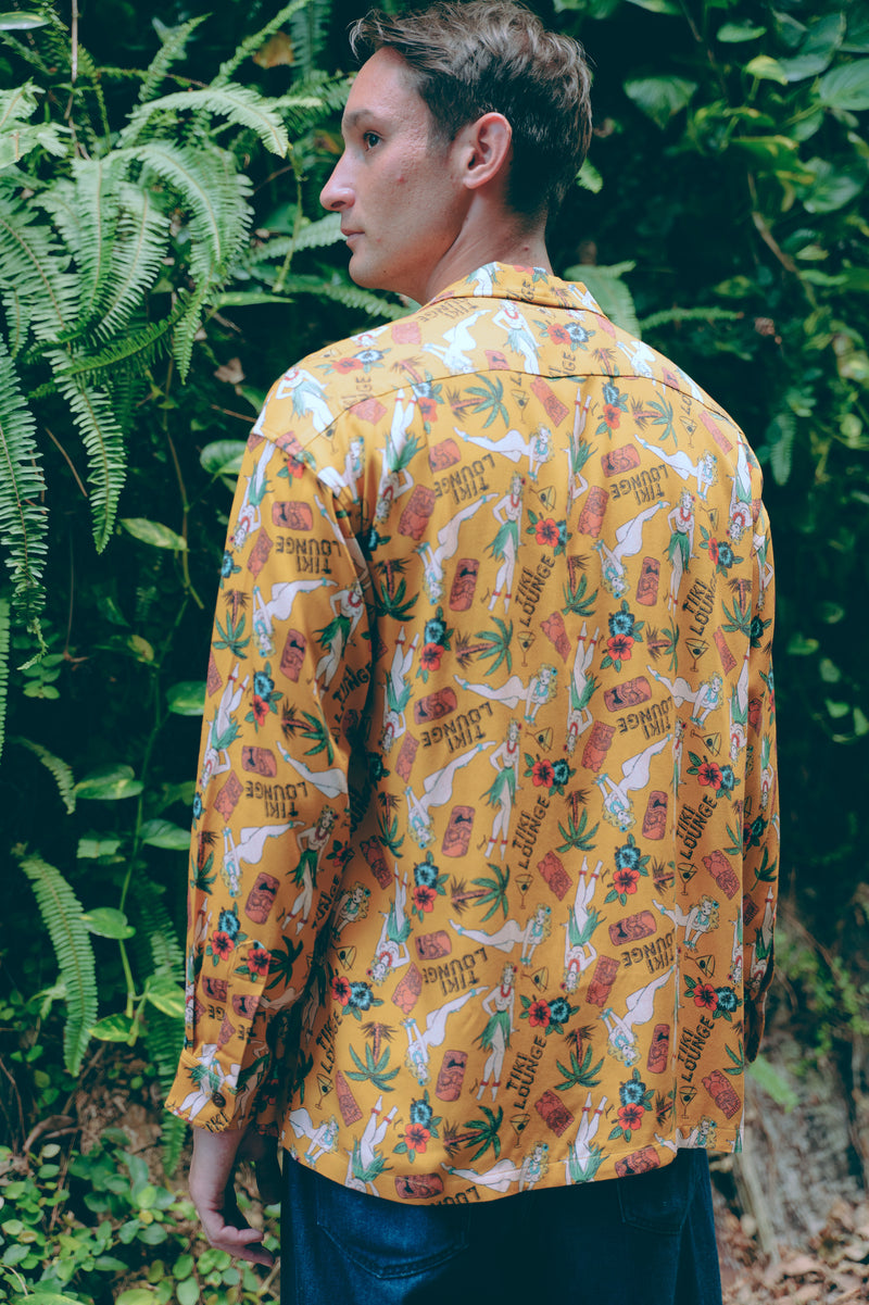長袖アロハシャツ TIKI LOUNGE  / ALOHA SHIRT  (mustard)